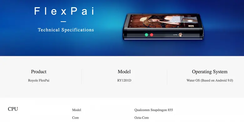 Spesifikasi FlexPai dilengkapi chipset Snapdragon 855.