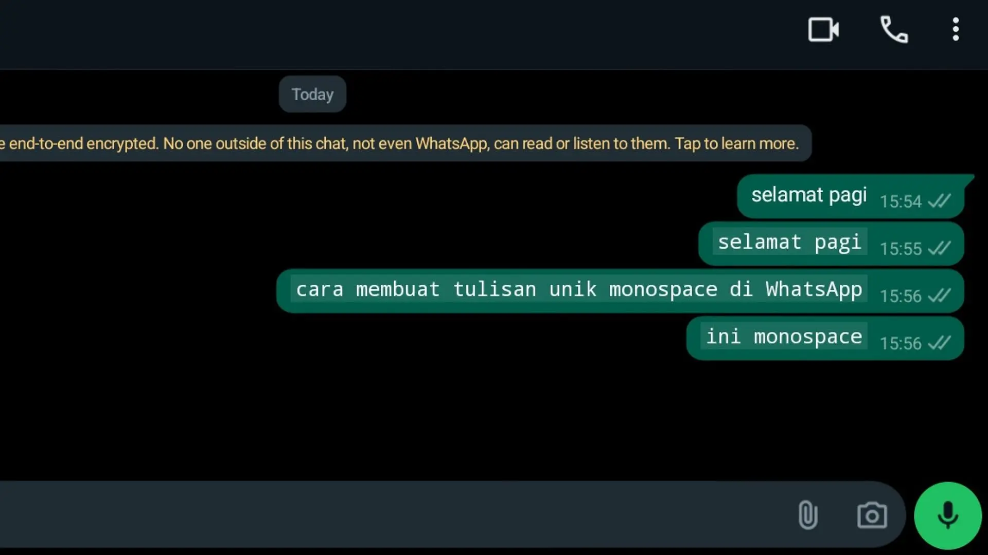 cara membuat tulisan monospace di whatsapp