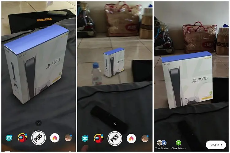 Ilustrasi cara memunculkan kotak PS5 lewat filter Instagram Story.