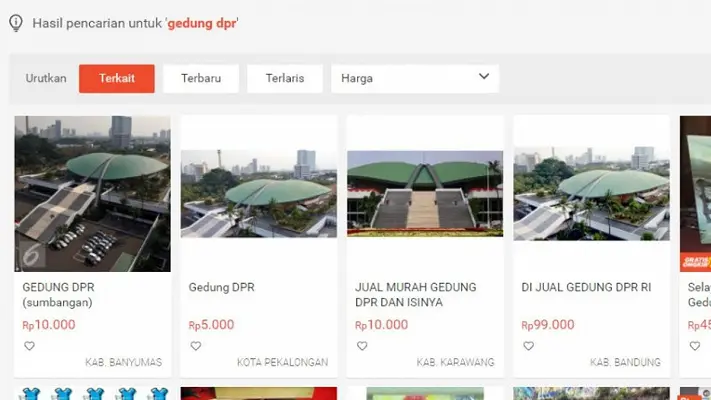Tokopedia dan Bukalapak Turunkan Lapak Gedung DPR yang Dijual Murah - Voice  of Indonesia