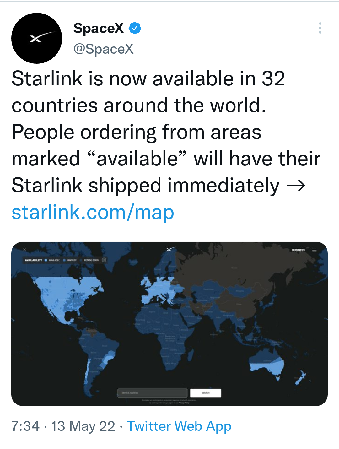 Negara yang tersedia layanan internet Starlink