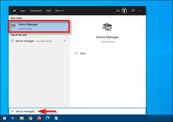 Type "Device Manager" in the Search box.