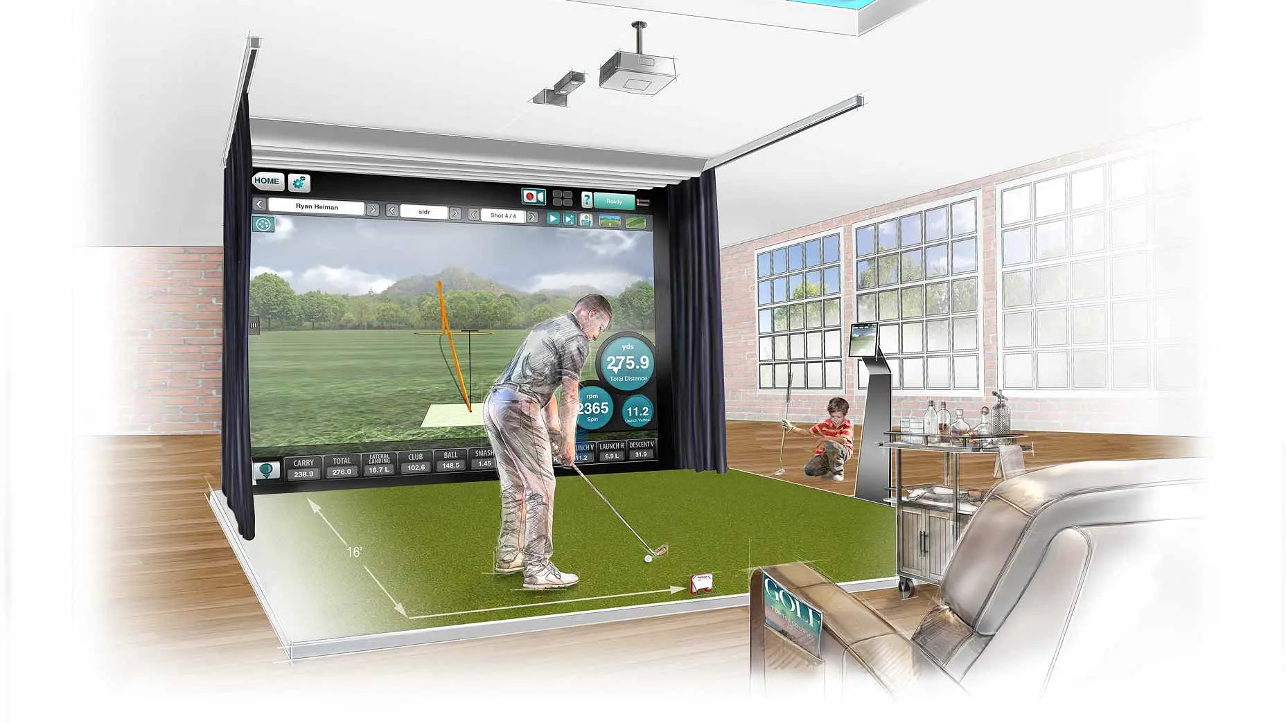 E sport golf, Golf simulator, alat simulasi golf 