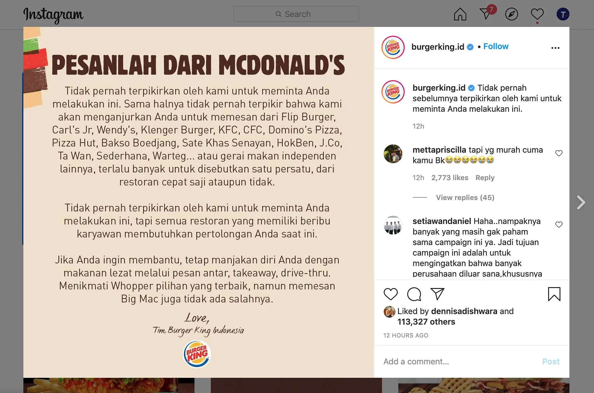 Burger King Ajak Masyarakat Beli McDonald's