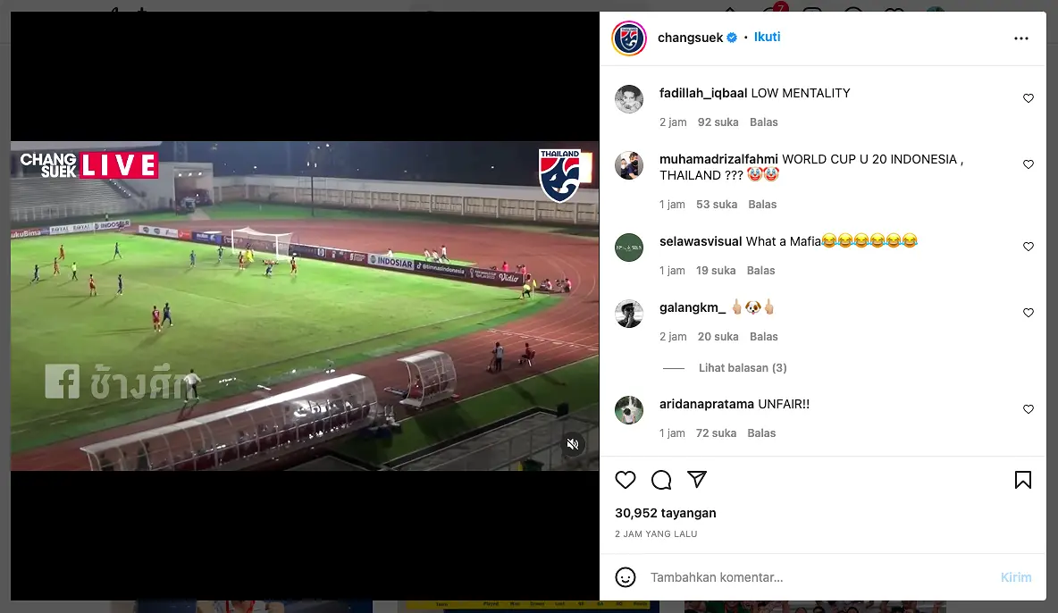  Netizen +62 Serbu Instagram Asosiasi Sepakbola Thailand