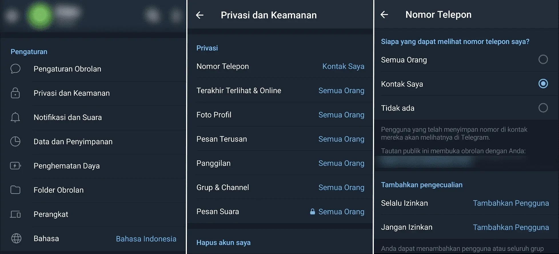 Telegram, Cara Menyembunyikan Nomor HP di Telegram