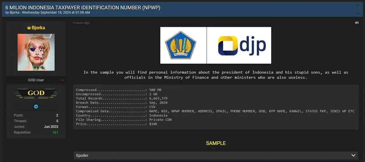 bjorka data npwp