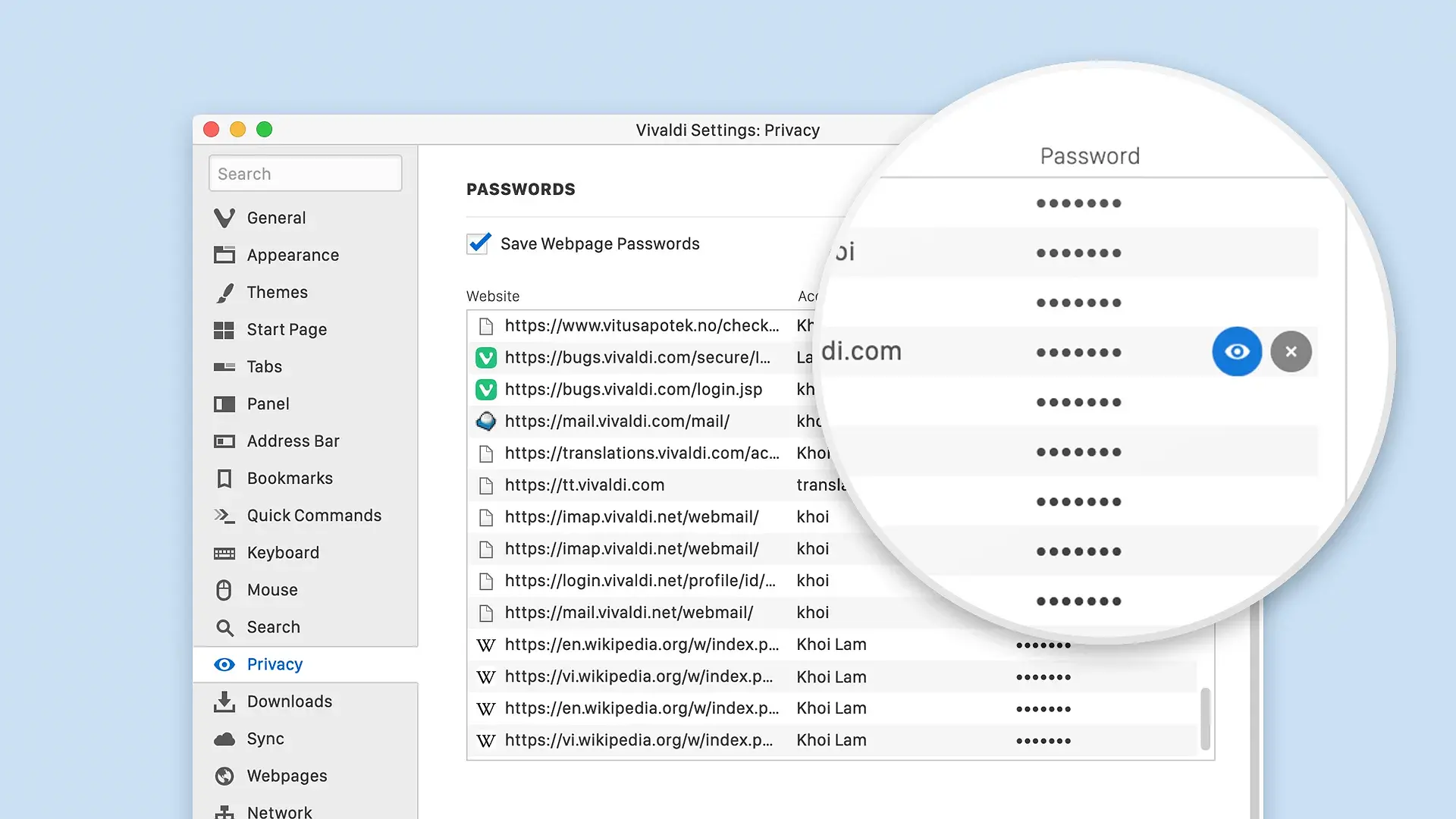 password di browser