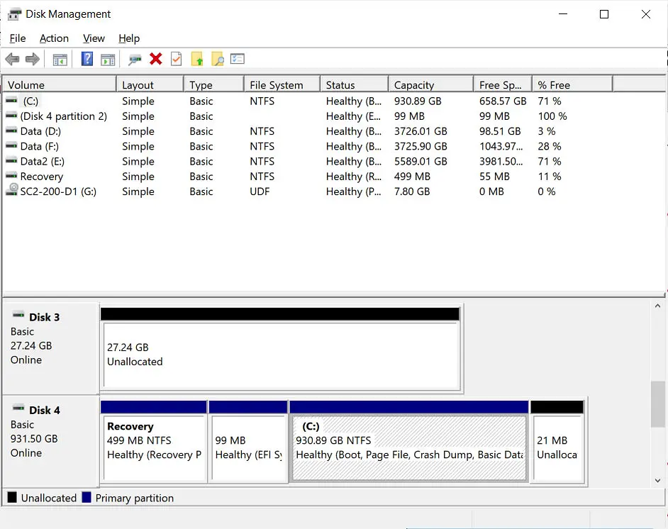 disk management baru Windows