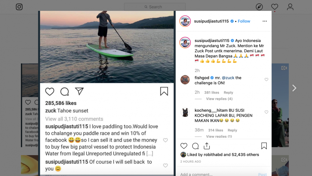 menteri susi tantang zuckerberg