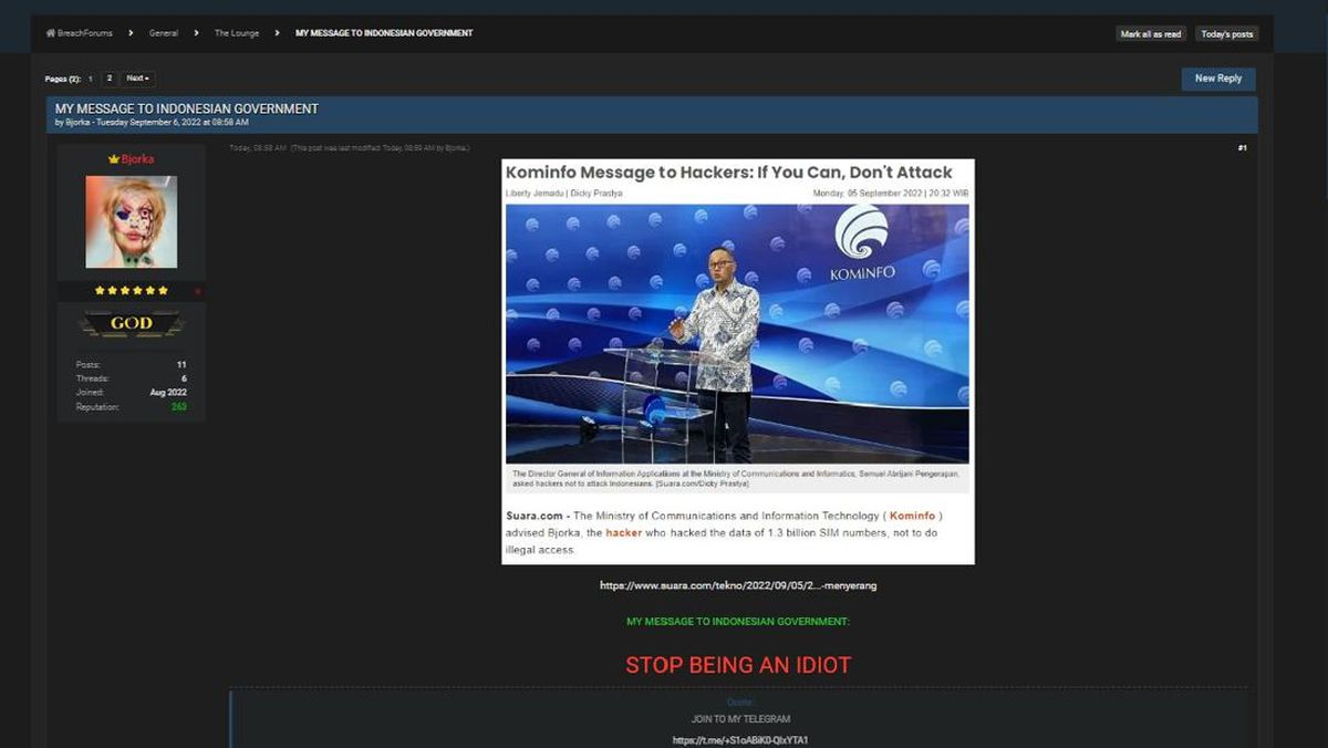 kominfo, hacker, bjorka, data, pesan bjorka