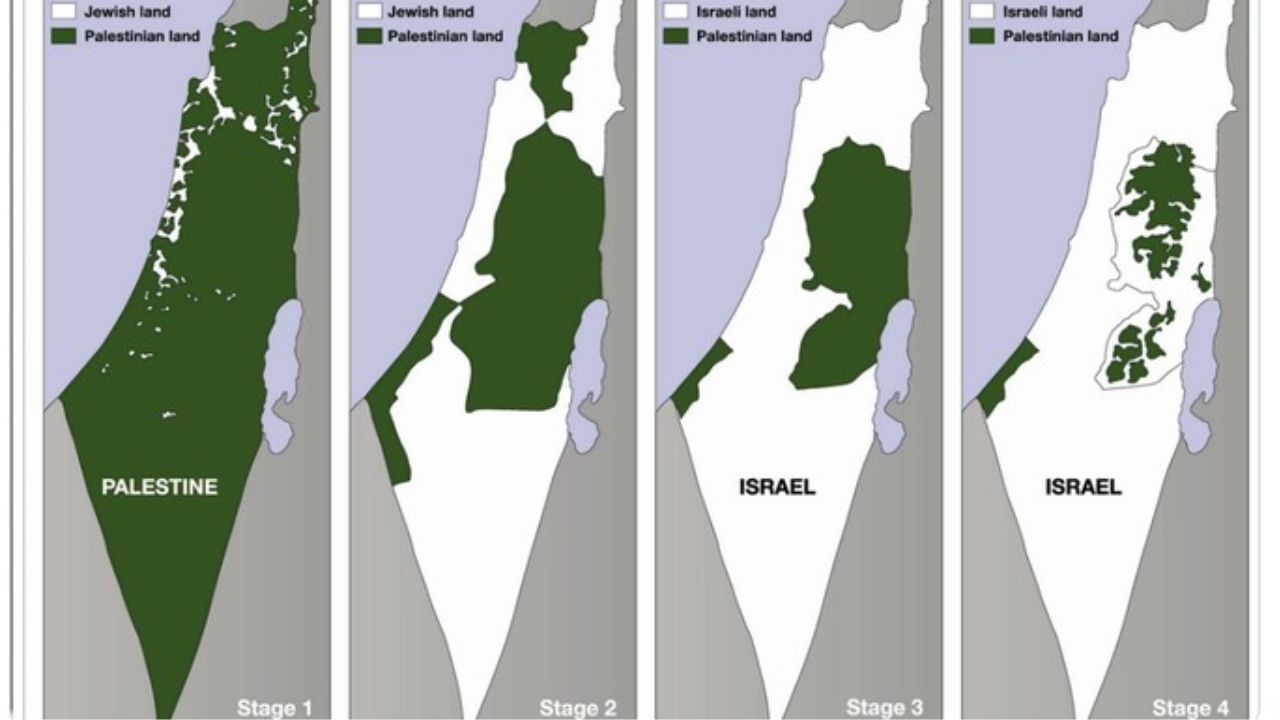 Penampakan Peta Palestina Yang Makin Menyusut Dari Waktu Ke Waktu 