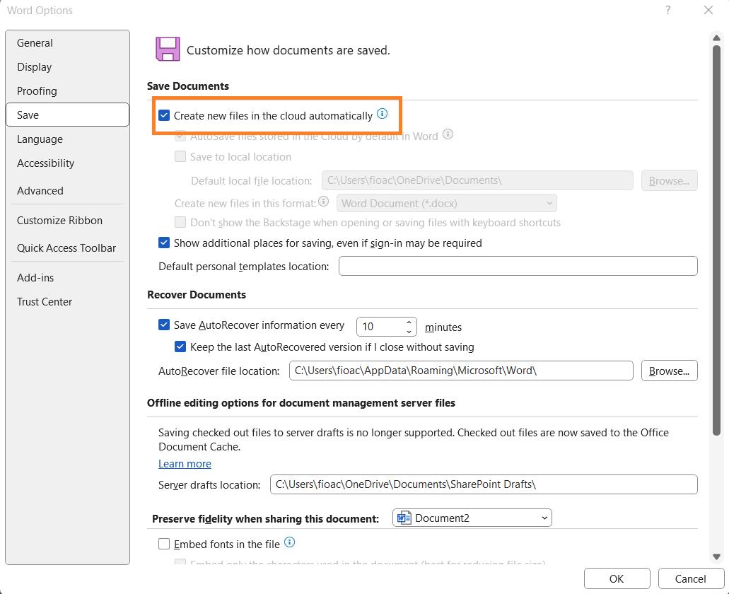 Microsoft Word autosave