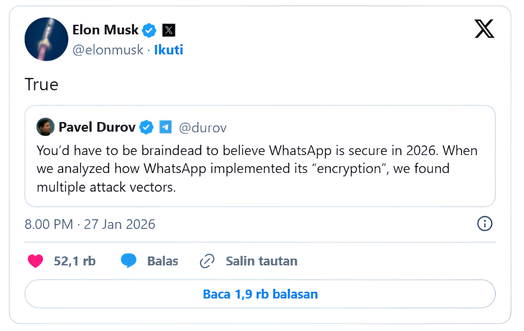 Keamanan WhatsApp Elon Musk
