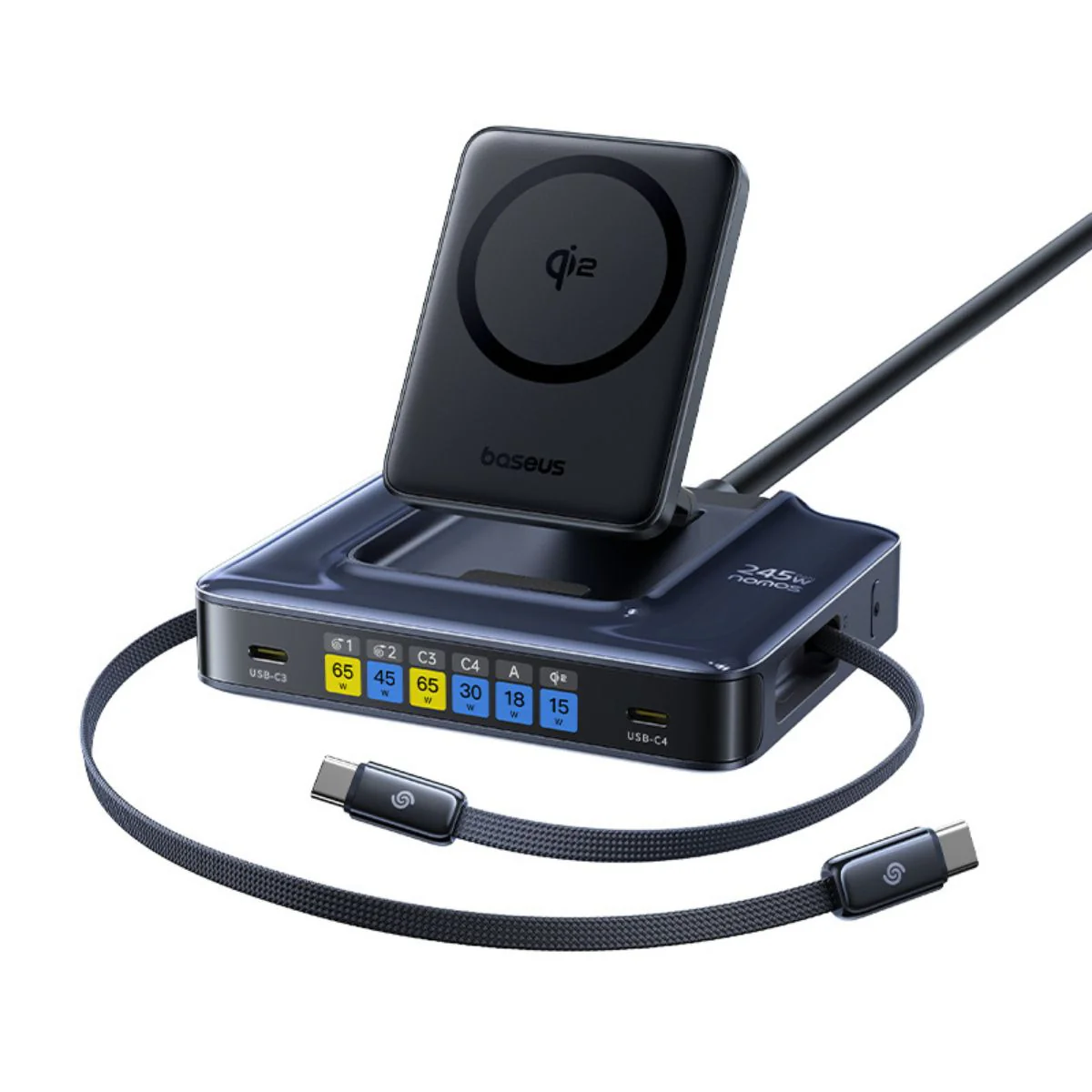 Baseus Nomos 245W, harga Baseus Nomos, charger meja 245W, spesifikasi Baseus Nomos 245W, charger laptop GaN, setup meja kerja, charger iPhone MagSafe.