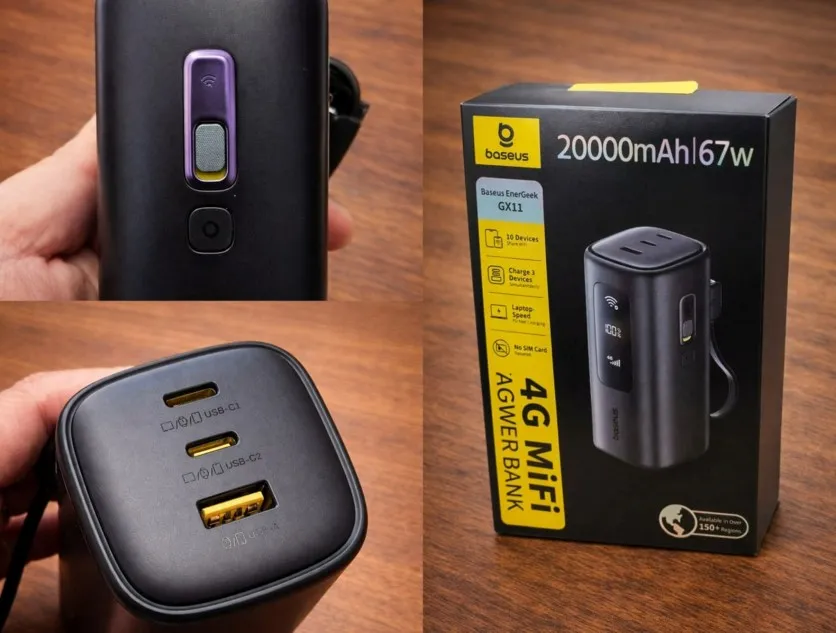 Baseus EnerGeek GX11, power bank hotspot, Cloud SIM technology, charger laptop 67W, internet luar negeri tanpa SIM