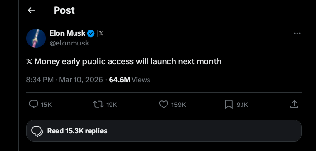 Elon Musk X Money, fitur pembayaran X, dompet digital aplikasi X, imbal hasil saldo X Money, Dogecoin X Payments, e-wallet Elon Musk.