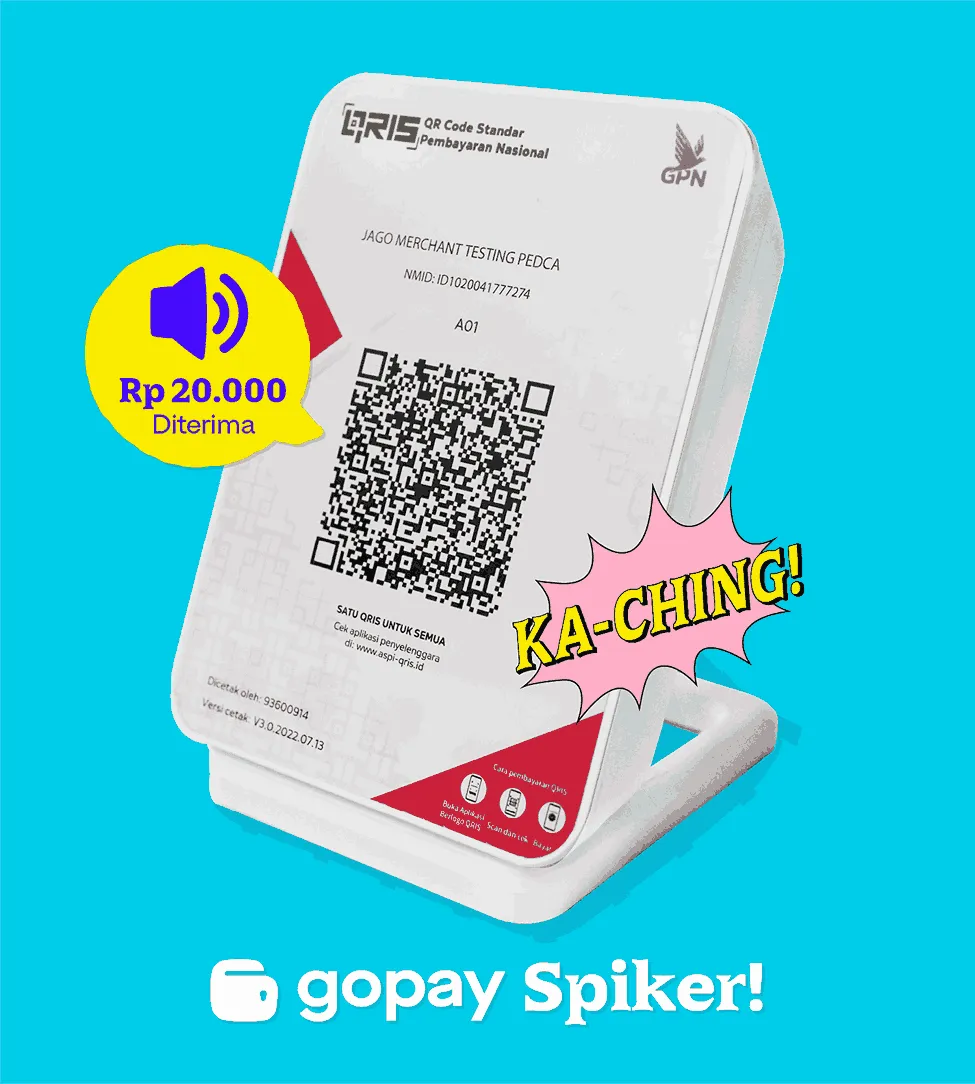 GoPay Spiker, suara notifikasi GoPay, transaksi QRIS aman, fitur GoPay Merchant, alat QRIS soundbox, cara daftar GoPay Spiker.
