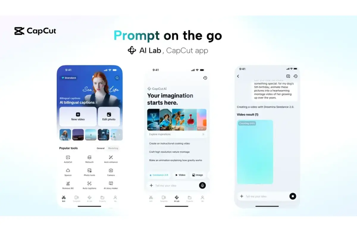 ByteDance Dreamina, cara pakai AI CapCut Pro, buat video AI CapCut, fitur AI Lab CapCut, prompt video AI, resolusi Seedance 2.0.