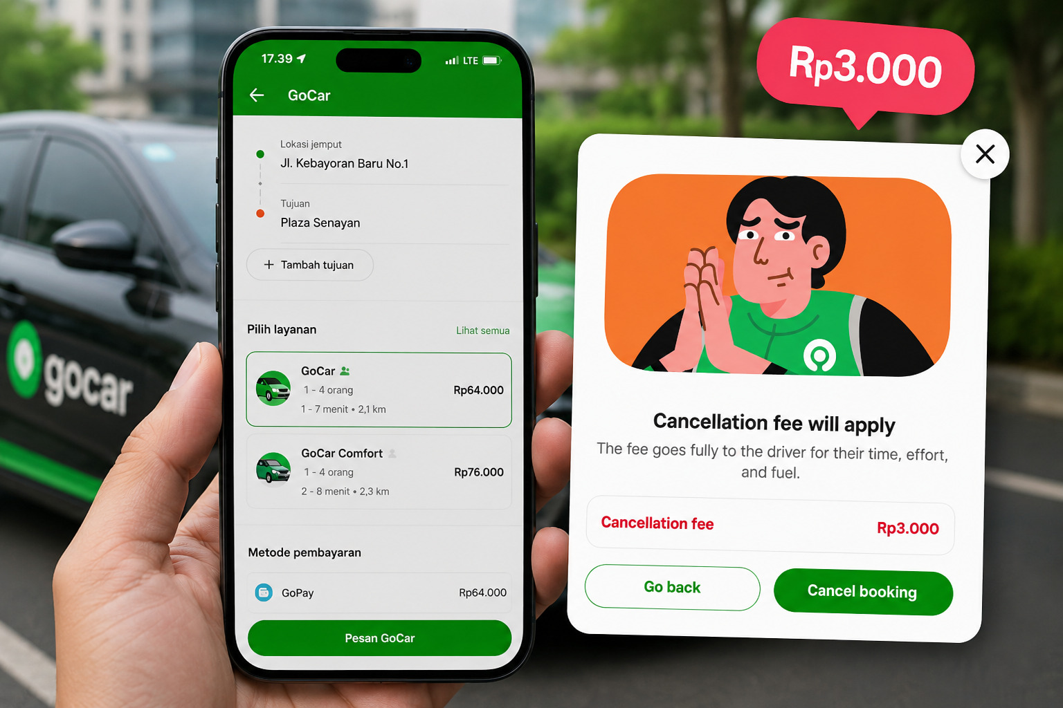 biaya pembatalan GoCar Rp3.000